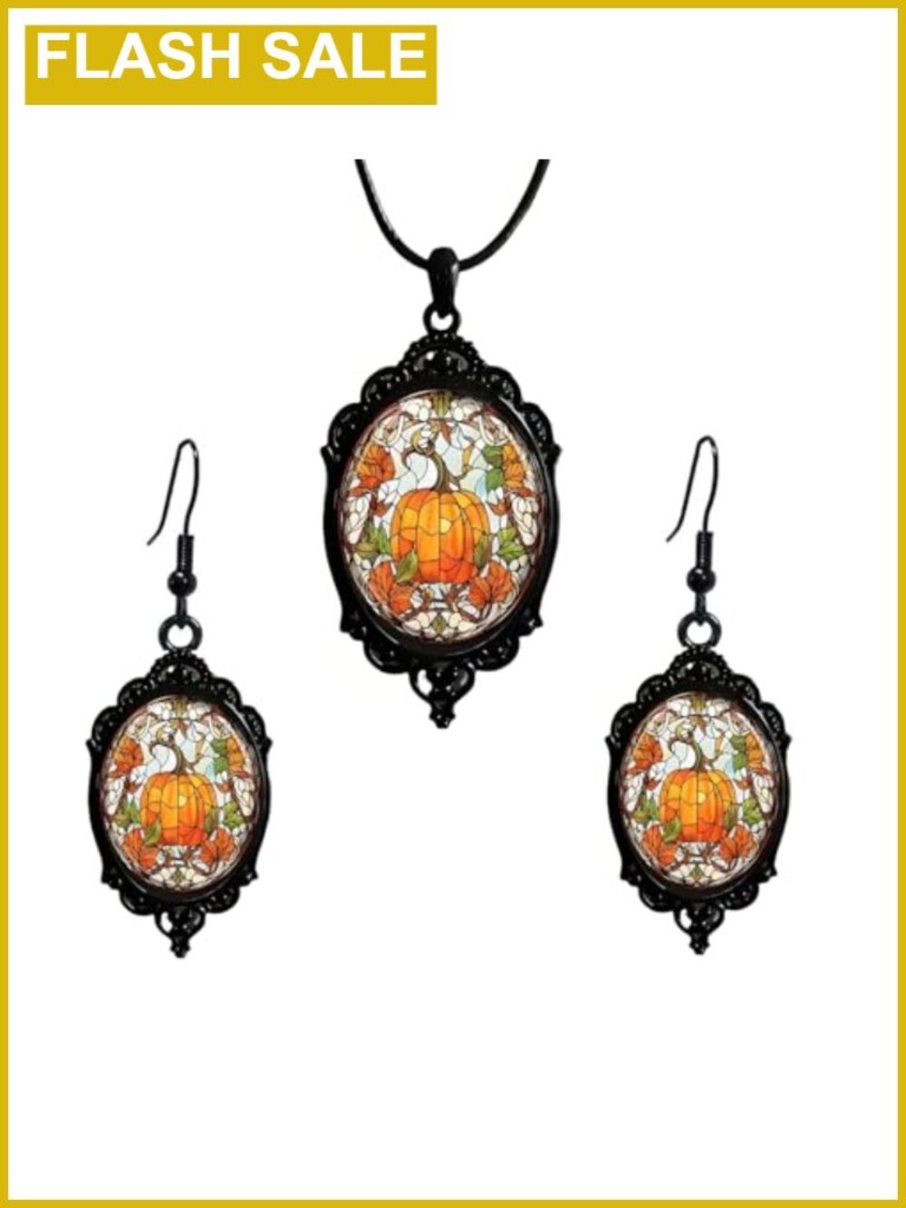 Thanksgiving Pumpkin Maple Leaf Earrings Necklace Set Women Jewelry